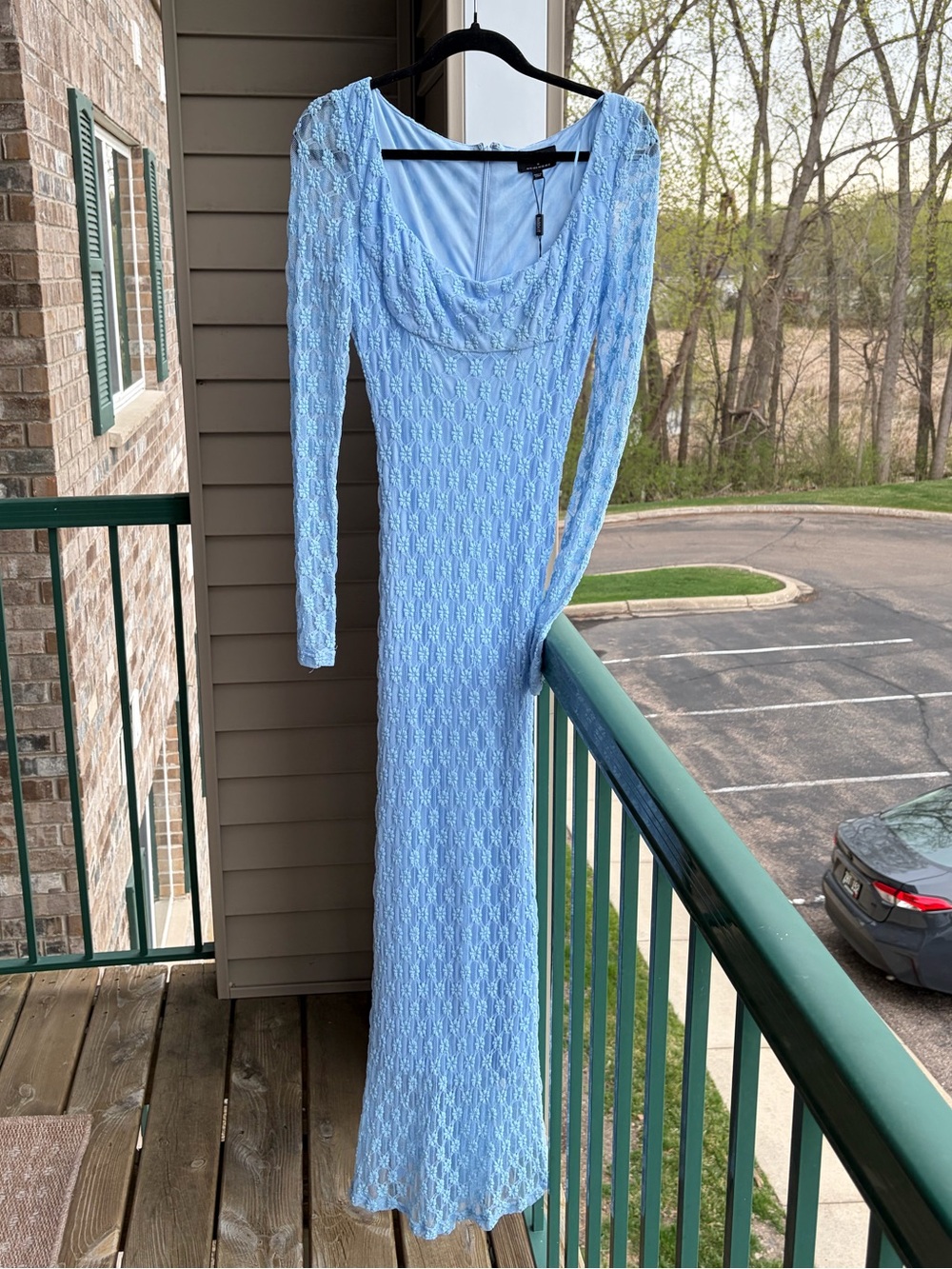 🆕🦋Bardot Adoni Lace Maxi Dress Blue Bodycon Cornflower Bridgerton Style Size M 6 - Picture 4 of 17